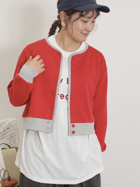 Samansa Mos2「◎配色スウェットカーディガン」|カーディガン|レッド