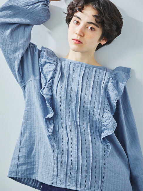 Samansa Mos2「ドビーストライプレースフリルブラウス」|シャツ・ブラウス|