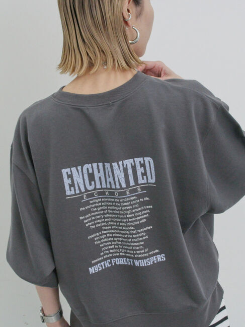 Samansa Mos2 blue「ミニ裏毛アソートプリントプルオーバー」|Tシャツ・カットソー|チャコールグレー