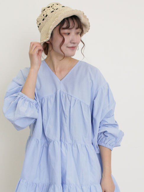Samansa Mos2「ティアードVネックチュニック」|シャツ・ブラウス|ブルー