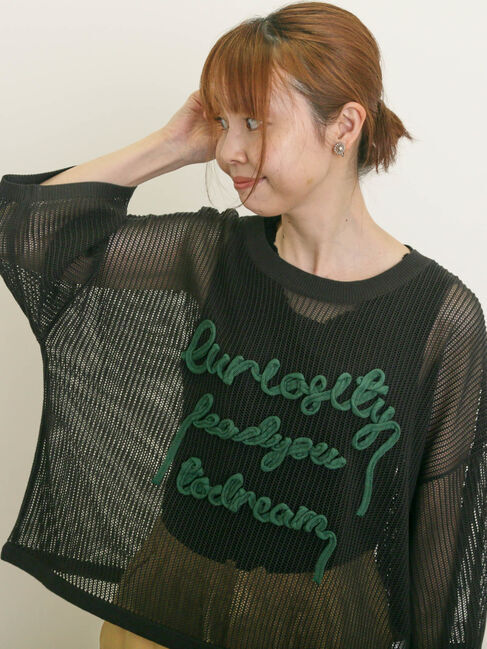 Samansa Mos2「テープロゴ刺繍ニットプルオーバー」|ニット・セーター|