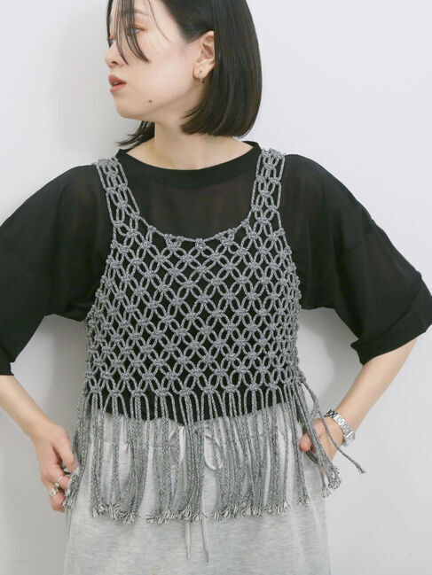 Samansa Mos2 blue「◎シアープルオーバー」|Tシャツ・カットソー|ブラック