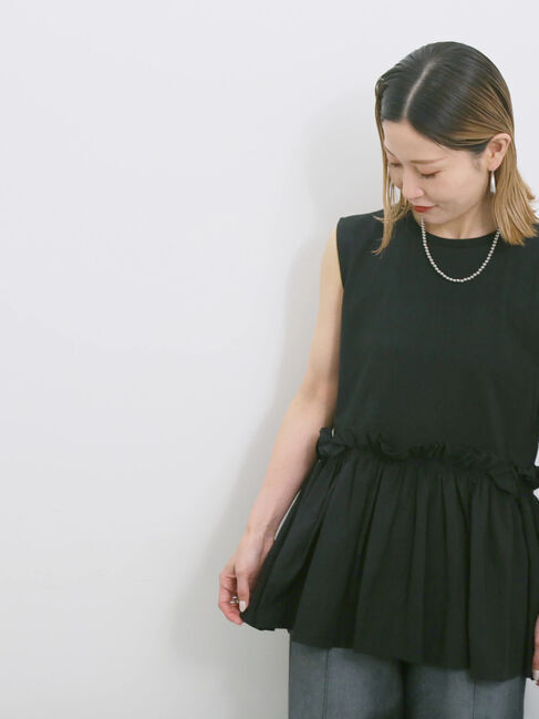 Samansa Mos2 blue「◎【接触冷感】ドッキングノースリーブプルオーバー」|Tシャツ・カットソー|