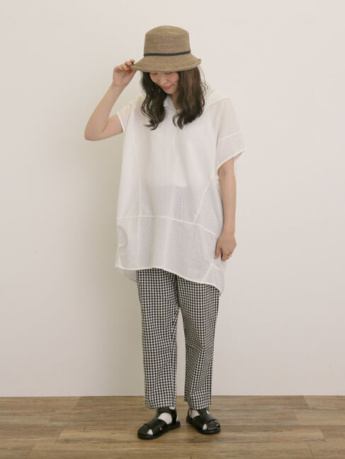 Samansa Mos2「【クールコットン】柄アソートフレンチスリーブチュニック」|シャツ・ブラウス|