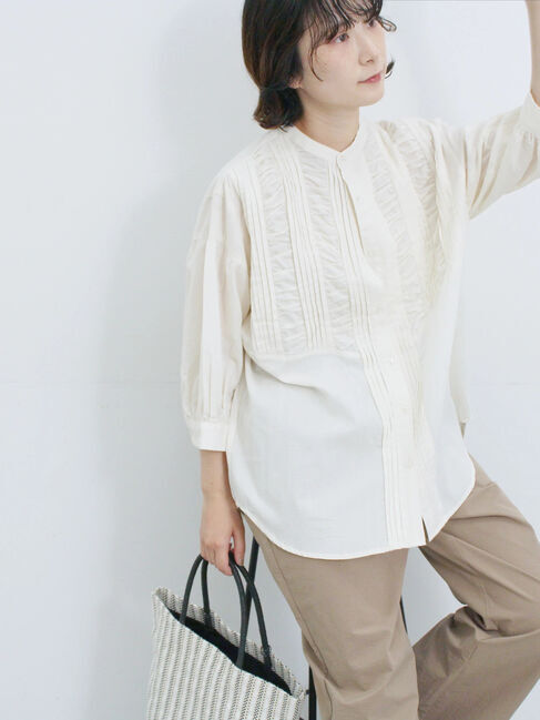 Samansa Mos2 blue「ピンタックブラウス」|シャツ・ブラウス|