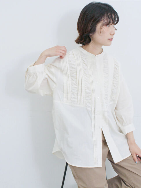 Samansa Mos2 blue「ピンタックブラウス」|シャツ・ブラウス|