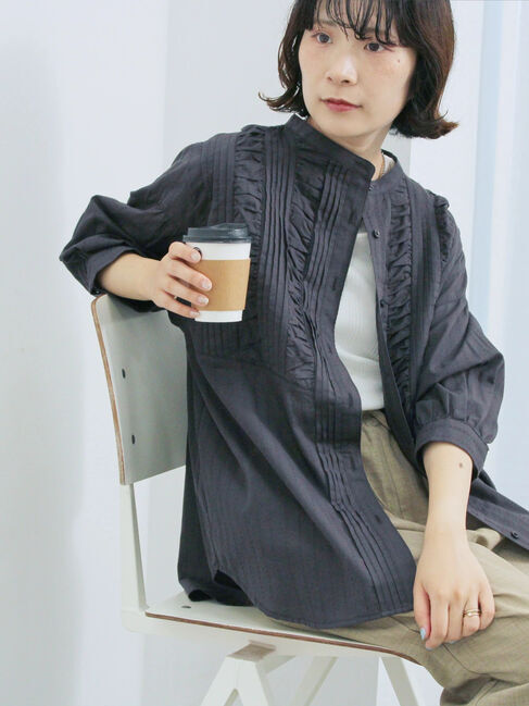 Samansa Mos2 blue「ピンタックブラウス」|シャツ・ブラウス|