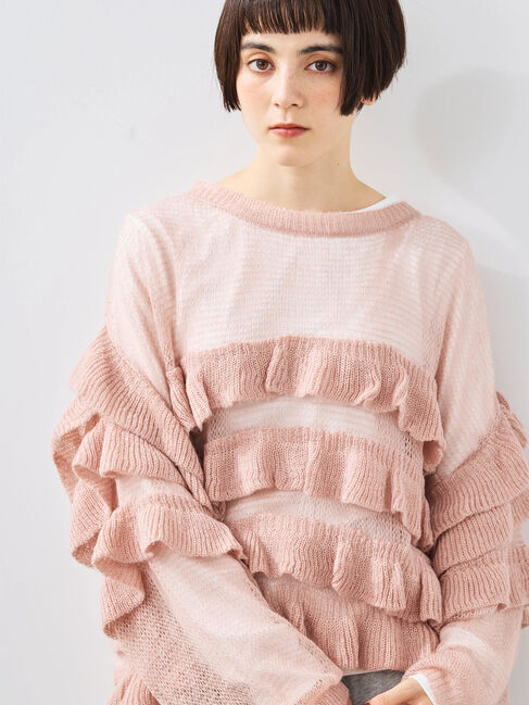 SM2「インナーSETモヘアタッチシアーフリルニット」|ニット・セーター|ピンク