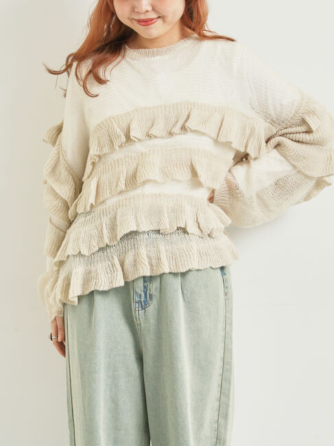 SM2「インナーSETモヘアタッチシアーフリルニット」|ニット・セーター|ベージュ