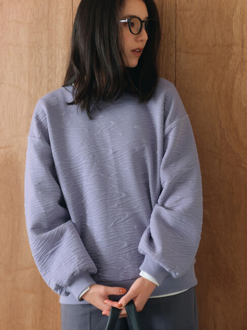 Samansa Mos2 blue「ジャガードダンボールプルオーバー」|Tシャツ・カットソー|サックスブルー