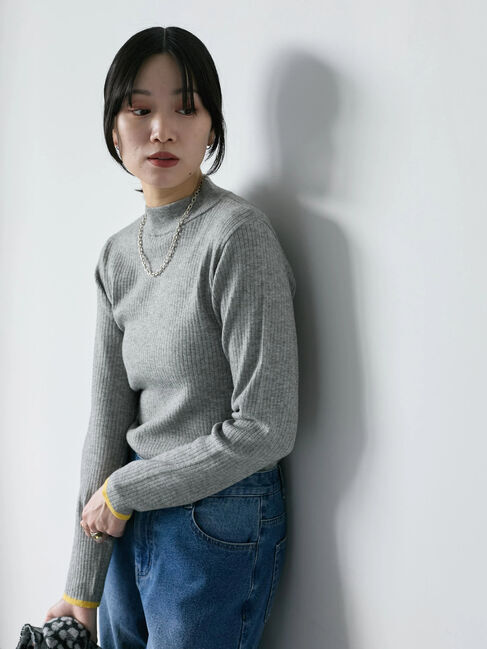Samansa Mos2 blue「【Hug knit】リブハイネックプルオーバー」|ニット・セーター|