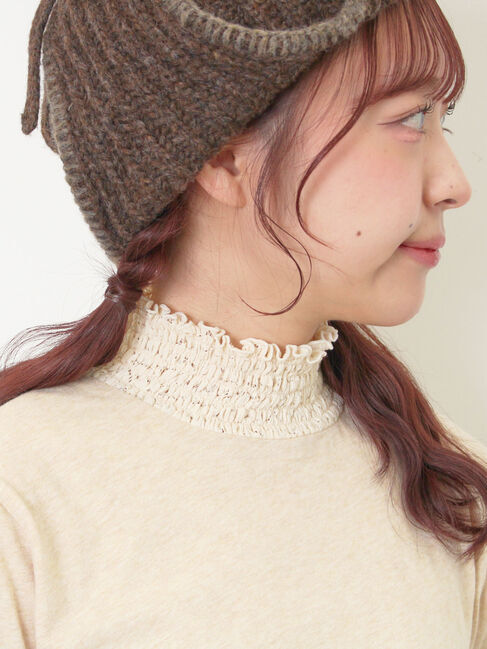 Samansa Mos2「【吸湿発熱】襟レースシャーリングカットソー」|Tシャツ・カットソー|