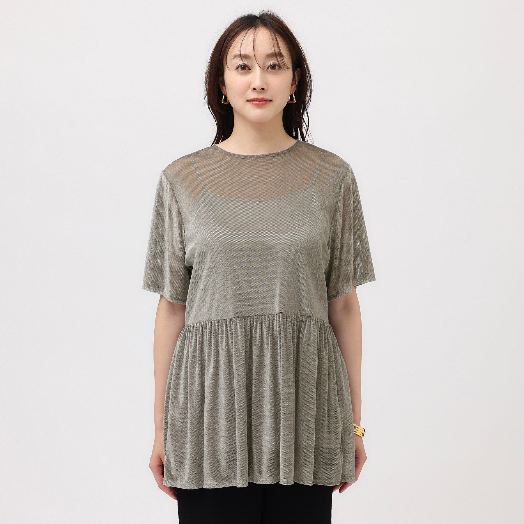 UNTITLED「【透け感/キャミ付】シアーベロア ペプラムブラウス」|シャツ・ブラウス|