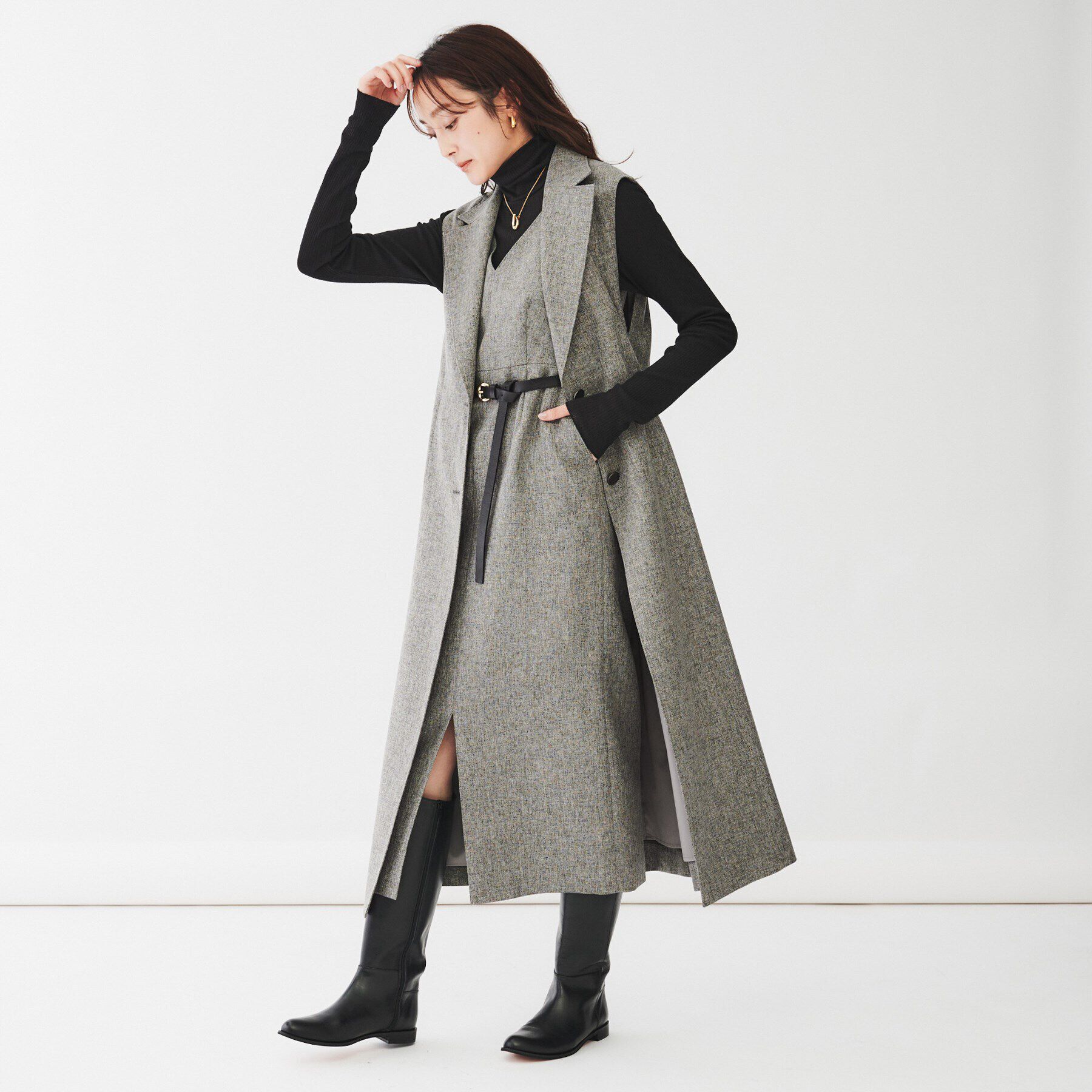 UNTITLED「【ツイードライク/セットアップ可】メランジ ロングジレ」|ベスト・ジレ|