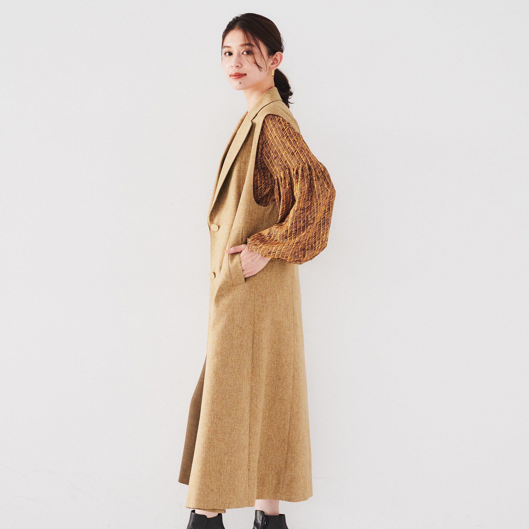 UNTITLED「【ツイードライク/セットアップ可】メランジ ロングジレ」|ベスト・ジレ|