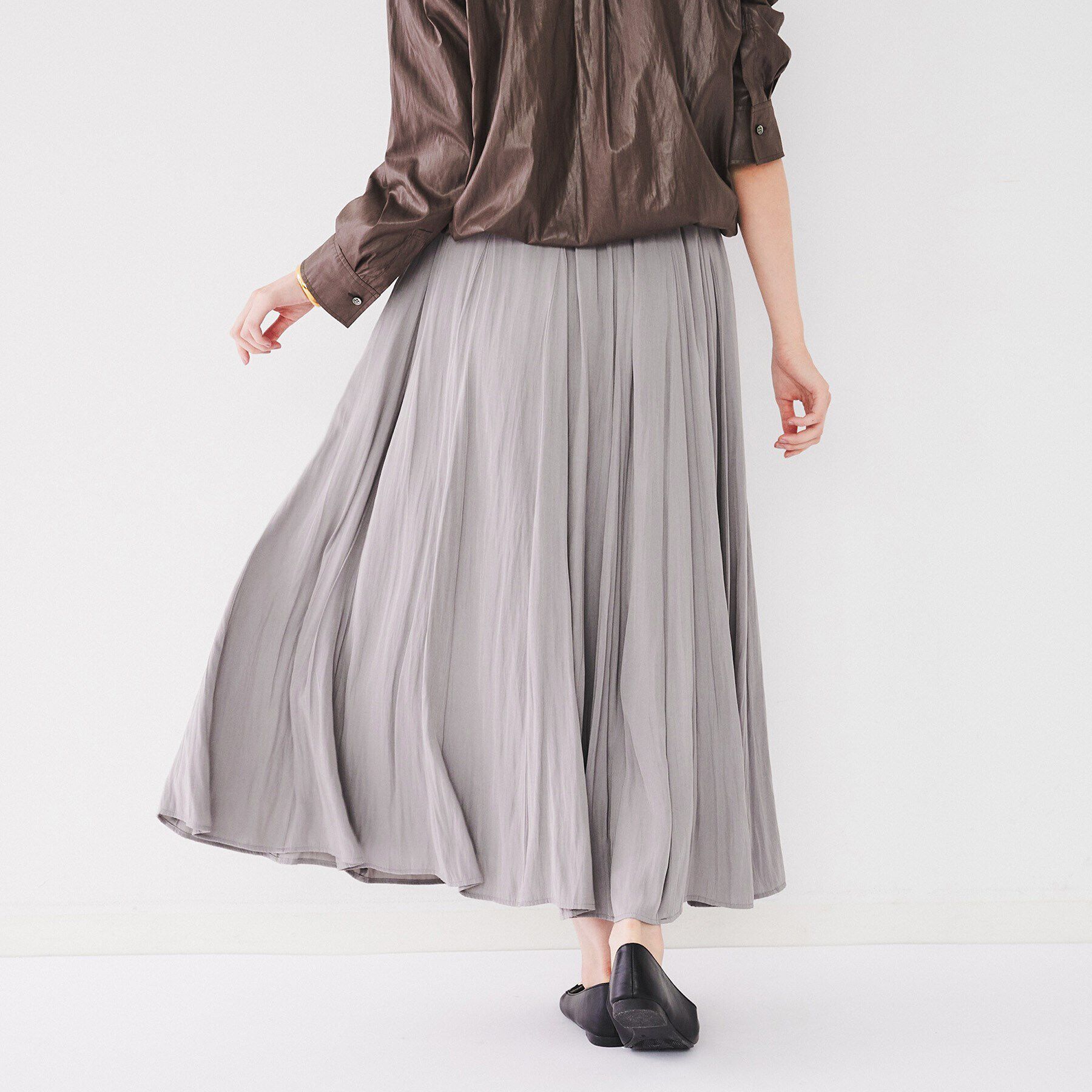 UNTITLED「【ウエストゴム/洗える】パウダークロス ロングスカート」|スカート|