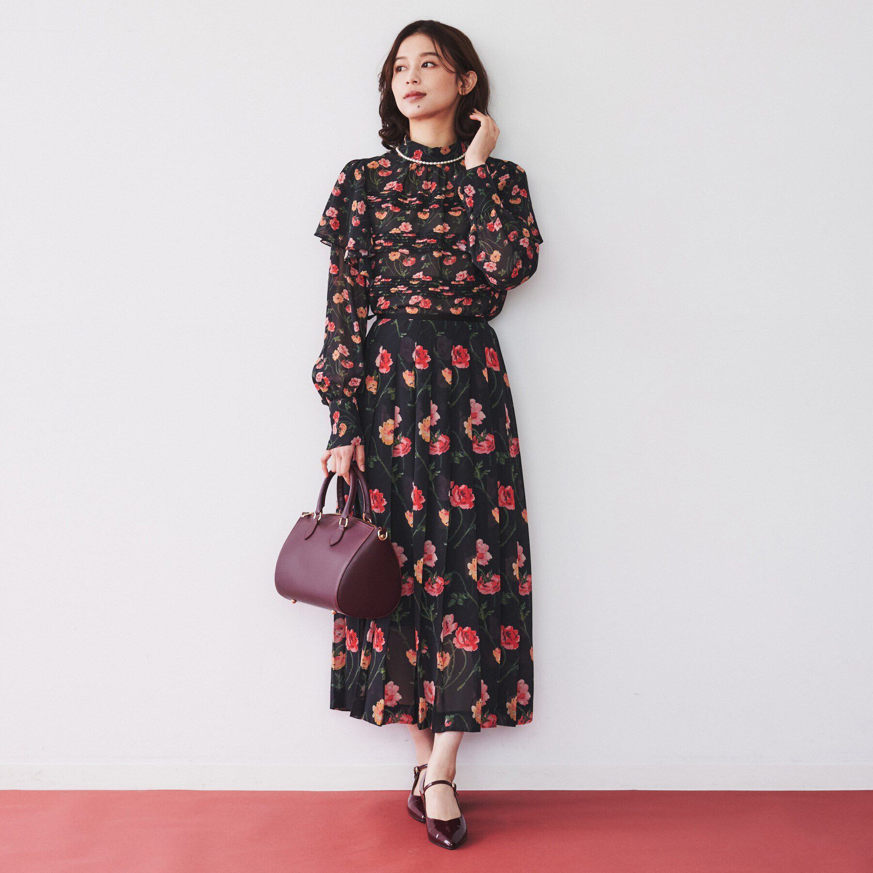 UNTITLED「【セットアップ可能/洗える/柄スカート】フラワーシフォンプリーツスカート」|スカート|