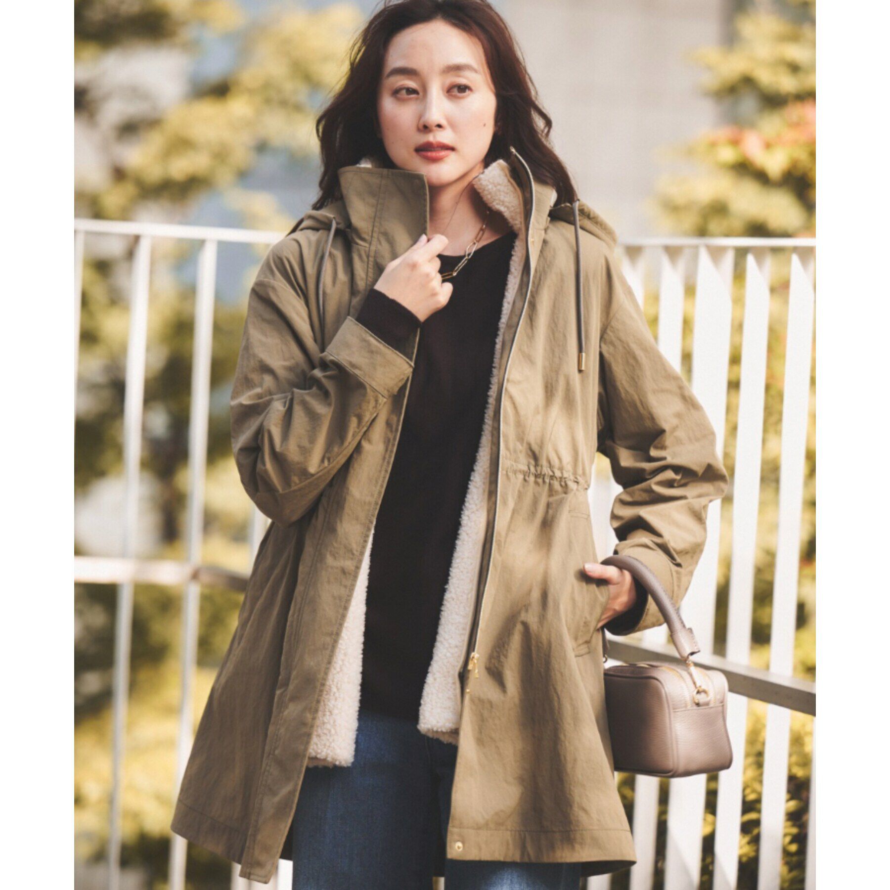 UNTITLED「【フード取り外し可/ロング丈】ボアライナー付きコート」|ミリタリー・モッズコート|カーキ(027)