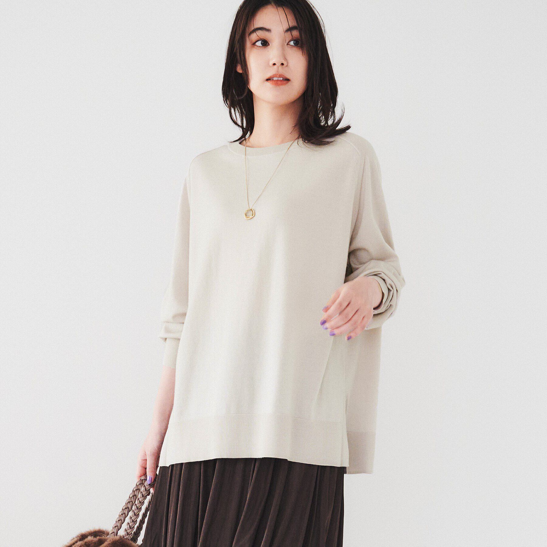 UNTITLED「【体型カバー】ウール ロング丈プルオーバーニット」|ニット・セーター|