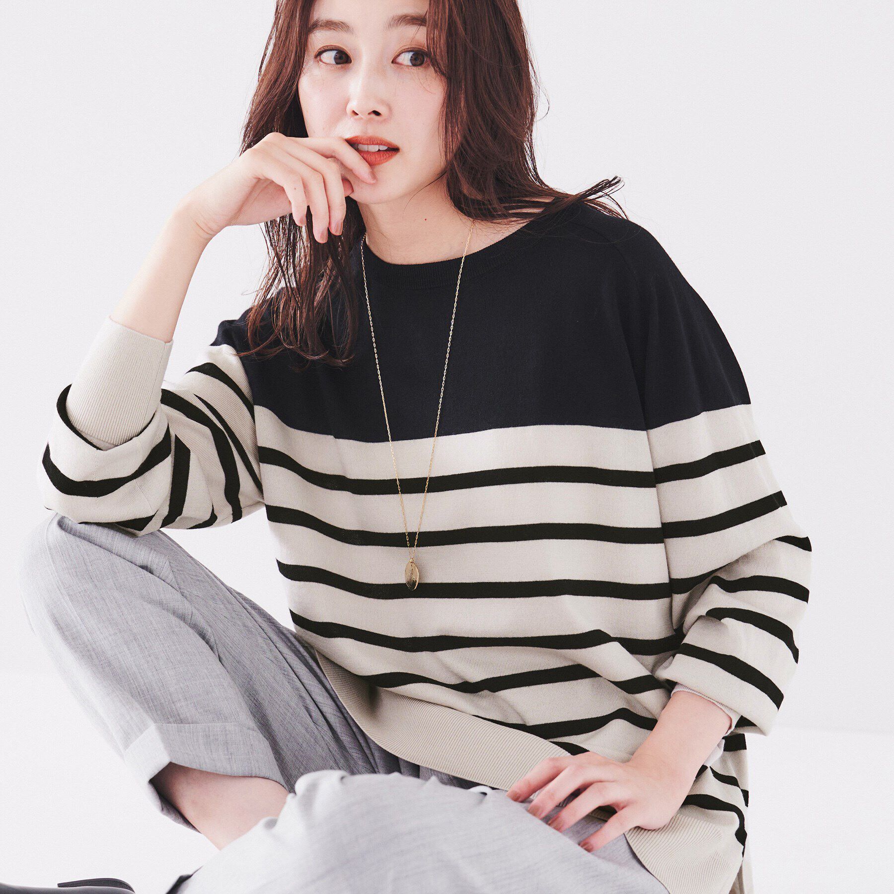 UNTITLED「【体型カバー】ウール ロング丈プルオーバーニット」|ニット・セーター|