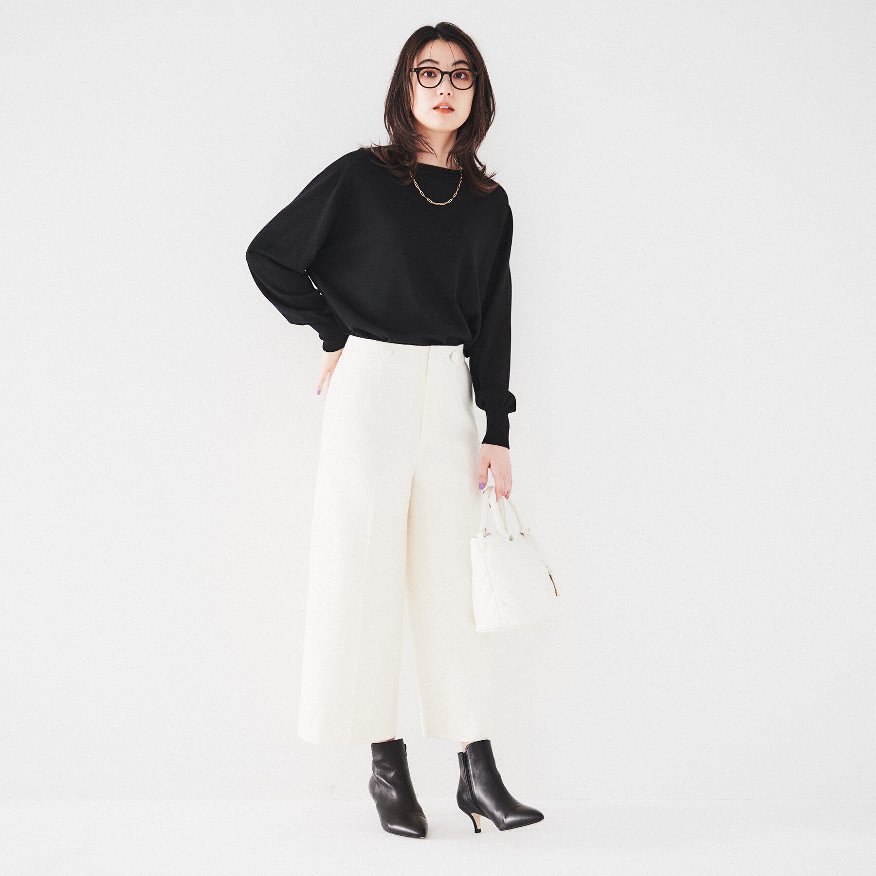 UNTITLED「【体型カバー】ウール ロング丈プルオーバーニット」|ニット・セーター|