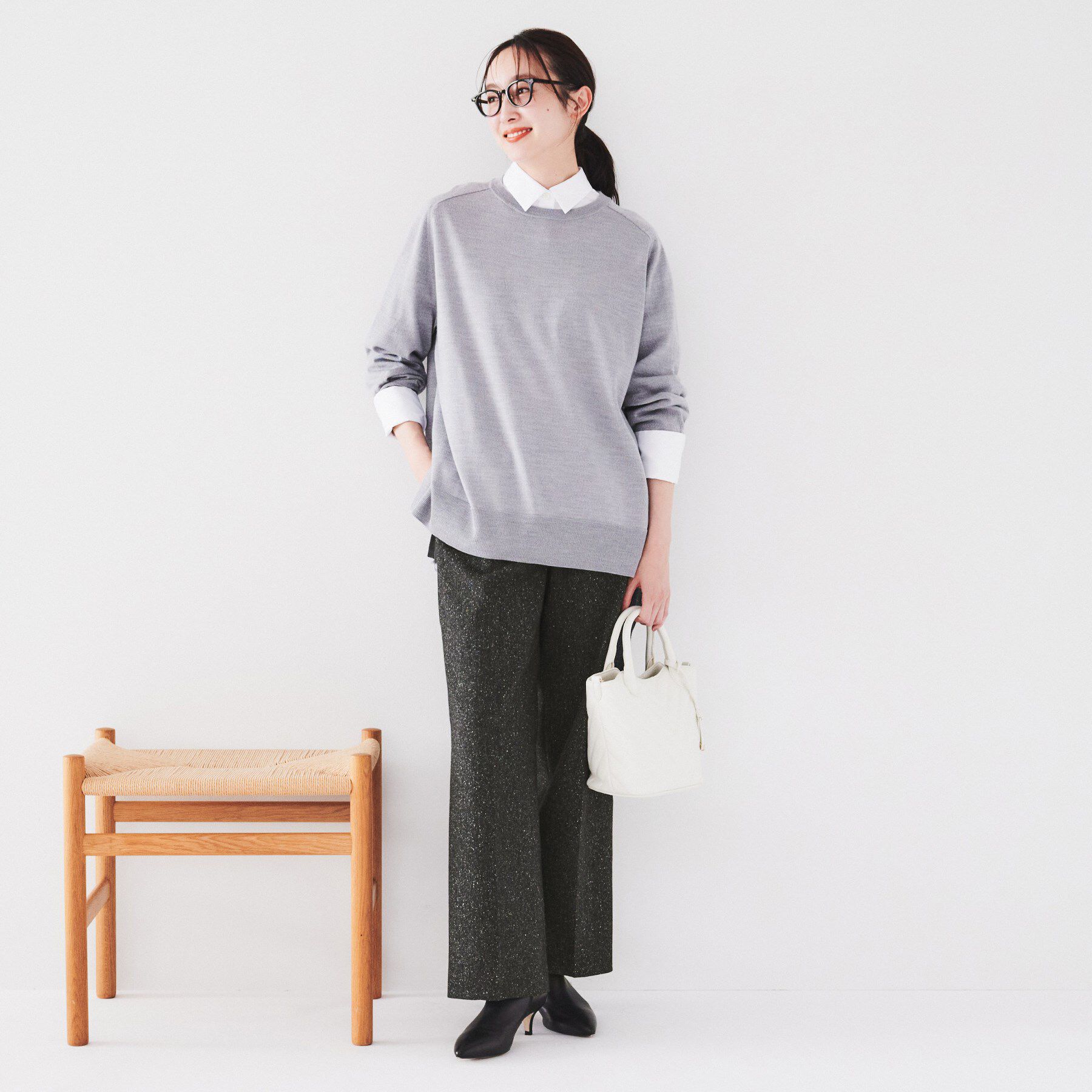 UNTITLED「【日本製/ストレート/センタープレス】ネップへリンボン ワイドパンツ」|その他|