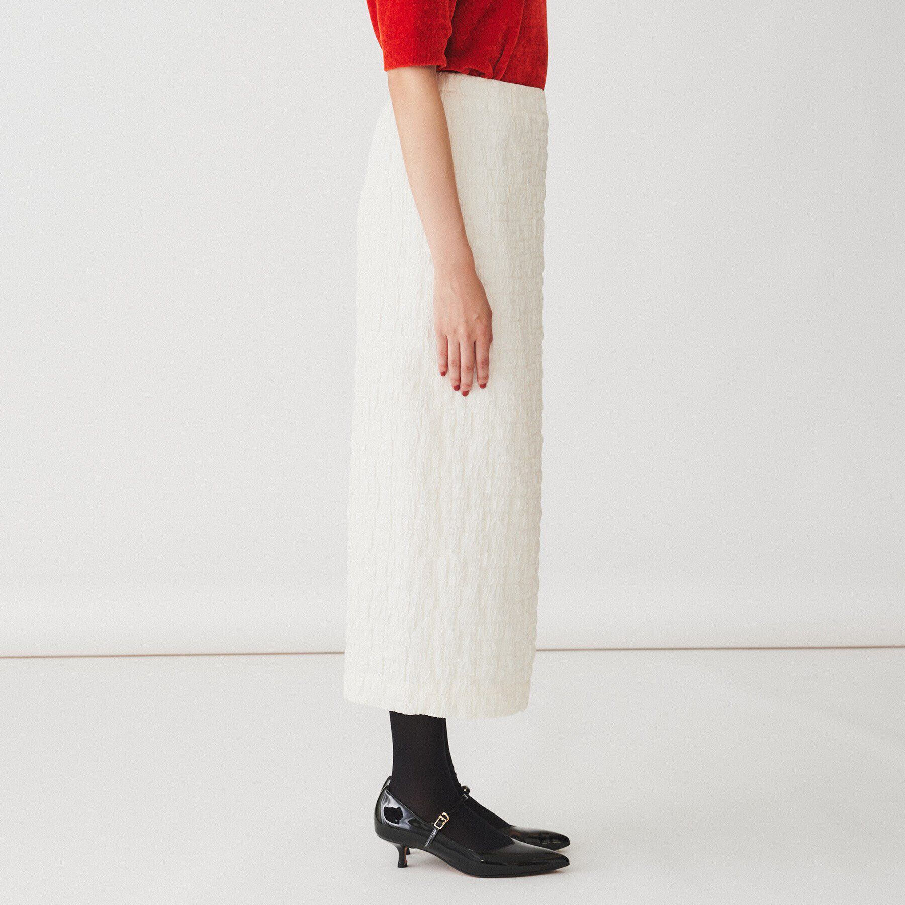 UNTITLED「【後ろウエストゴム/日本製/洗える】ブロック柄ジャカードナロースカート」|スカート|