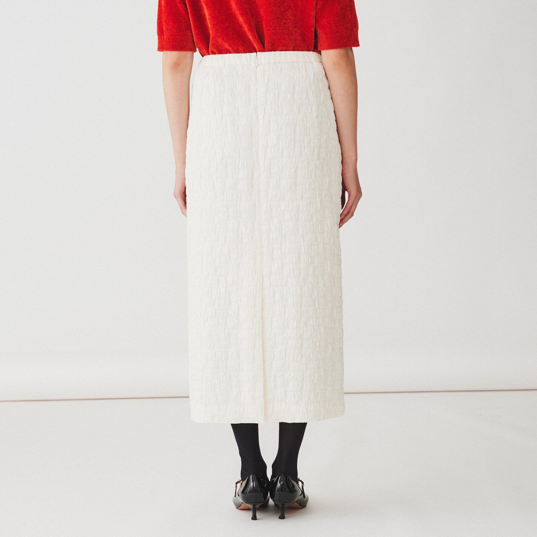 UNTITLED「【後ろウエストゴム/日本製/洗える】ブロック柄ジャカードナロースカート」|スカート|