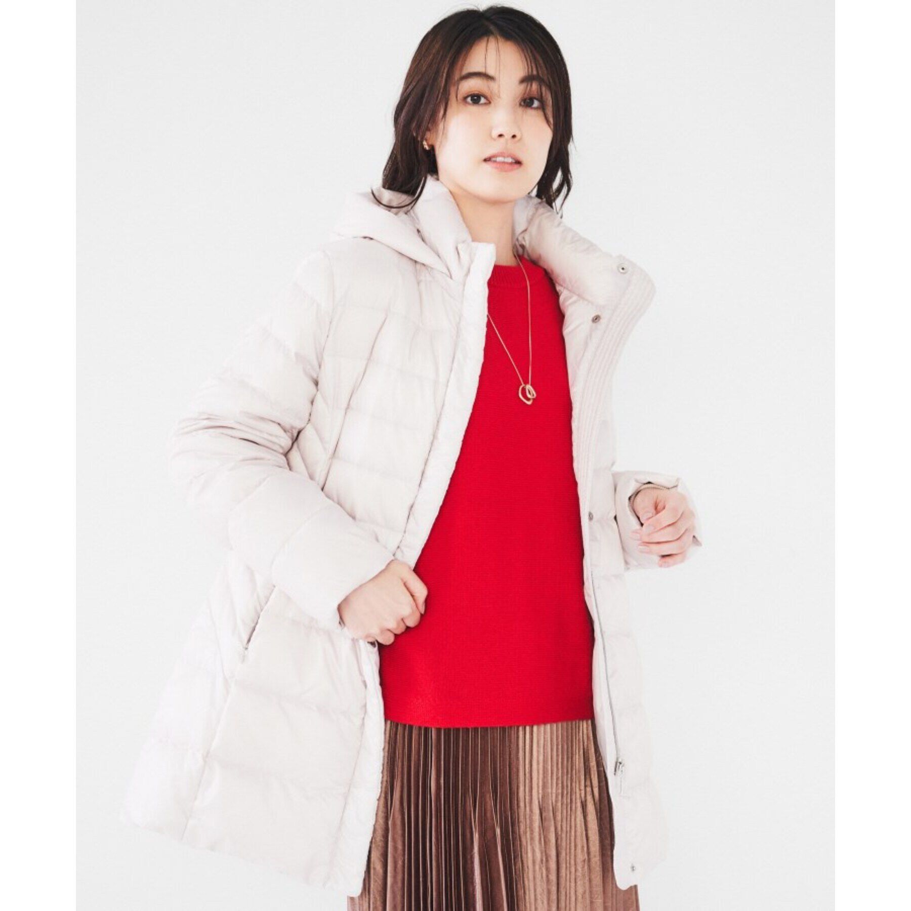 UNTITLED「【撥水/洗える/すっきり】ミディ丈タフタダウンコート」|ダウン|