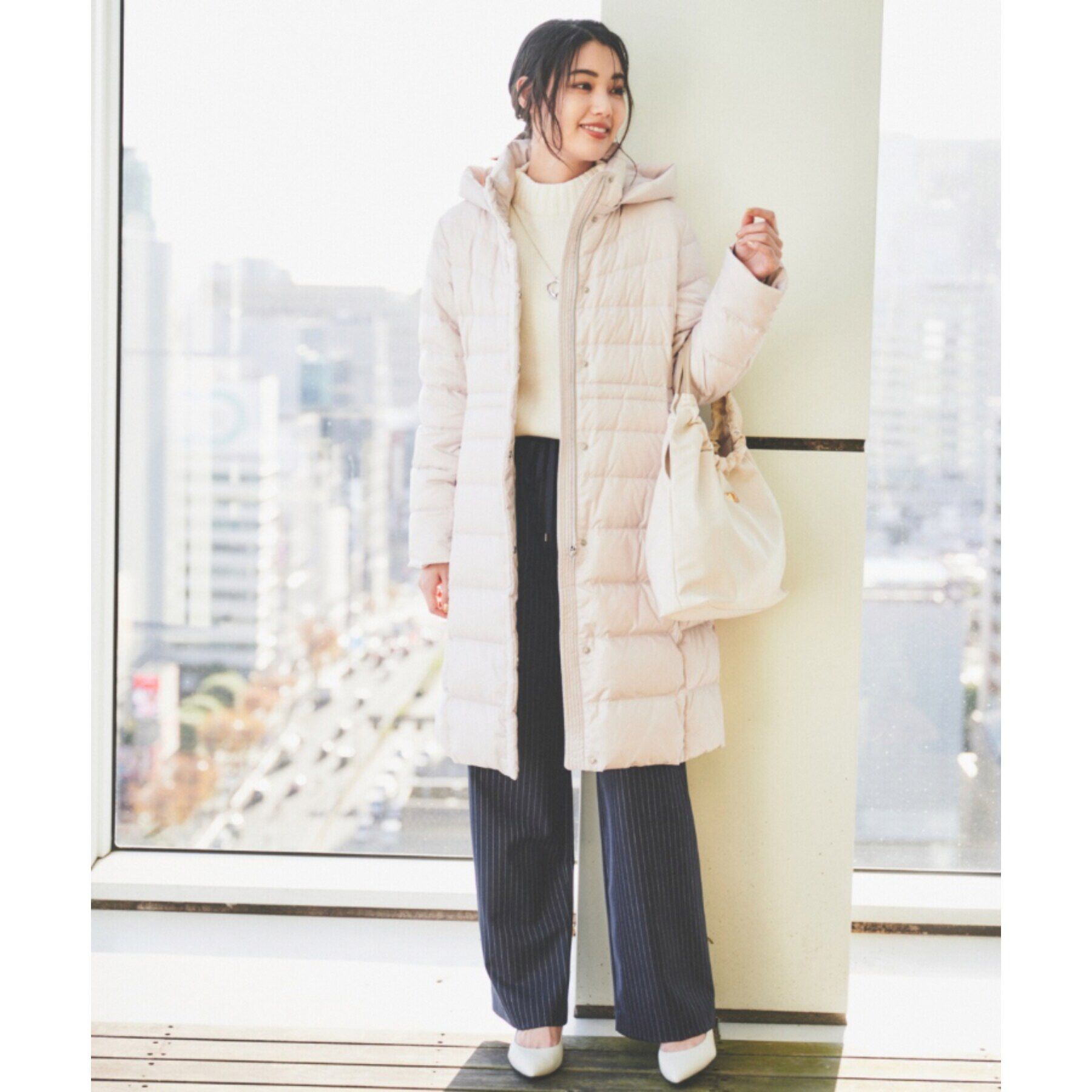 UNTITLED「【撥水/洗える/すっきり】ロング丈タフタダウンコート」|ダウン|