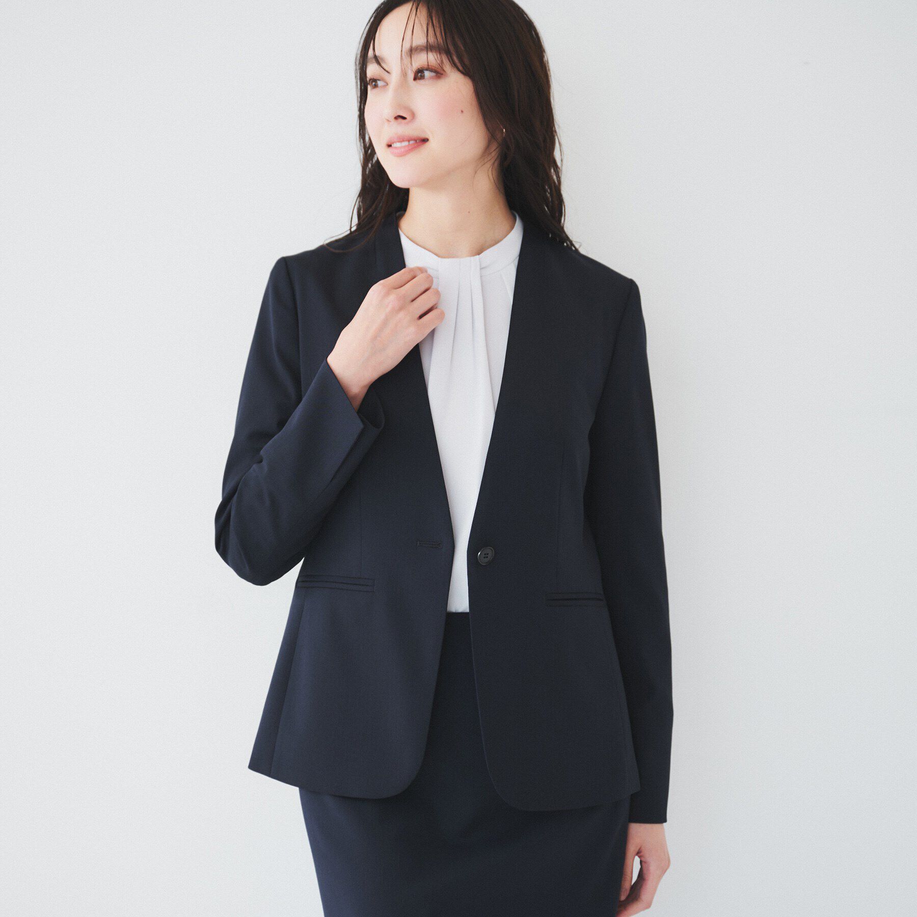 UNTITLED「レジェールギャバ 背抜きカラーレスジャケット」|ノーカラージャケット|