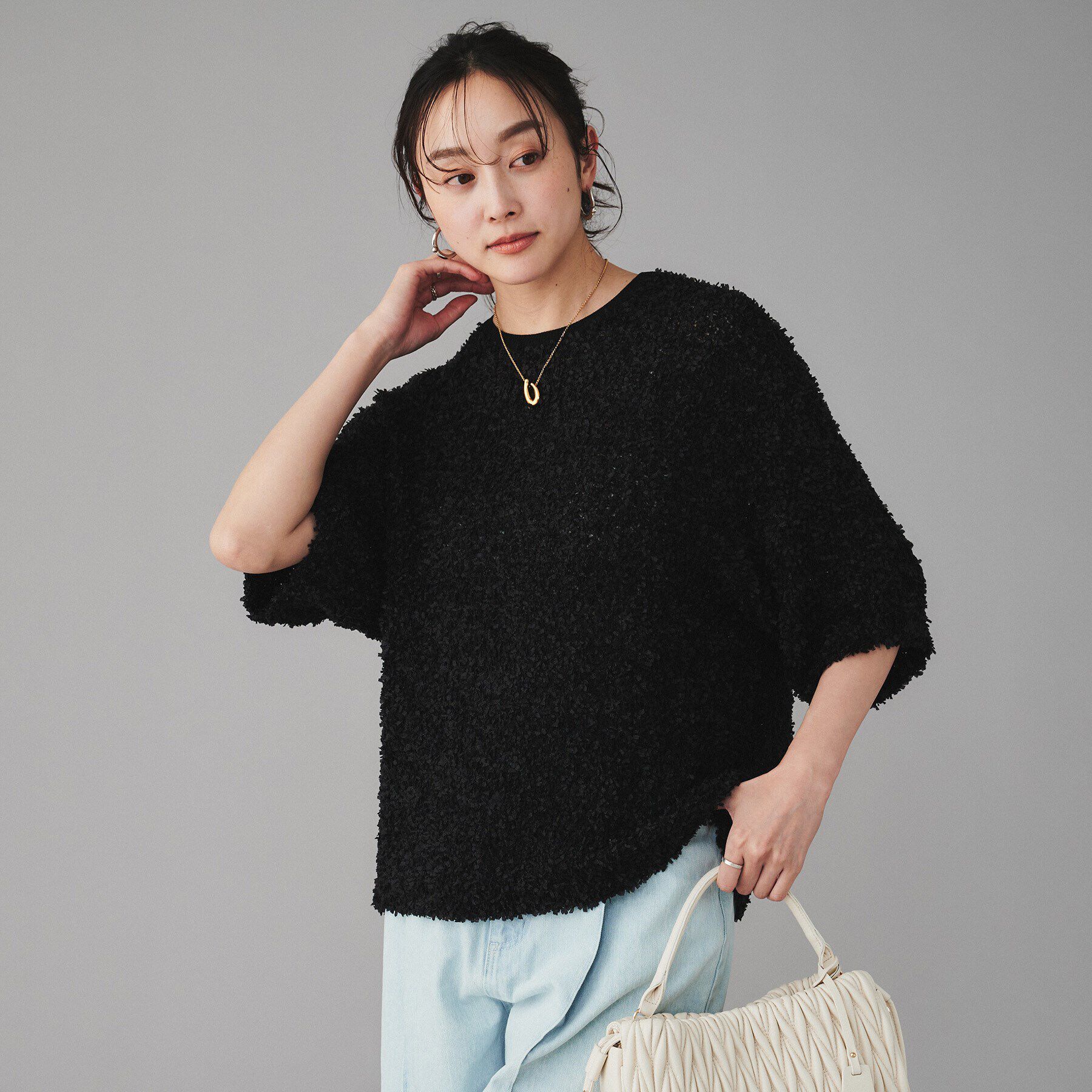 UNTITLED「【YENN】ファンシーヤーンプルオーバー」|ニット・セーター|ブラック(019)