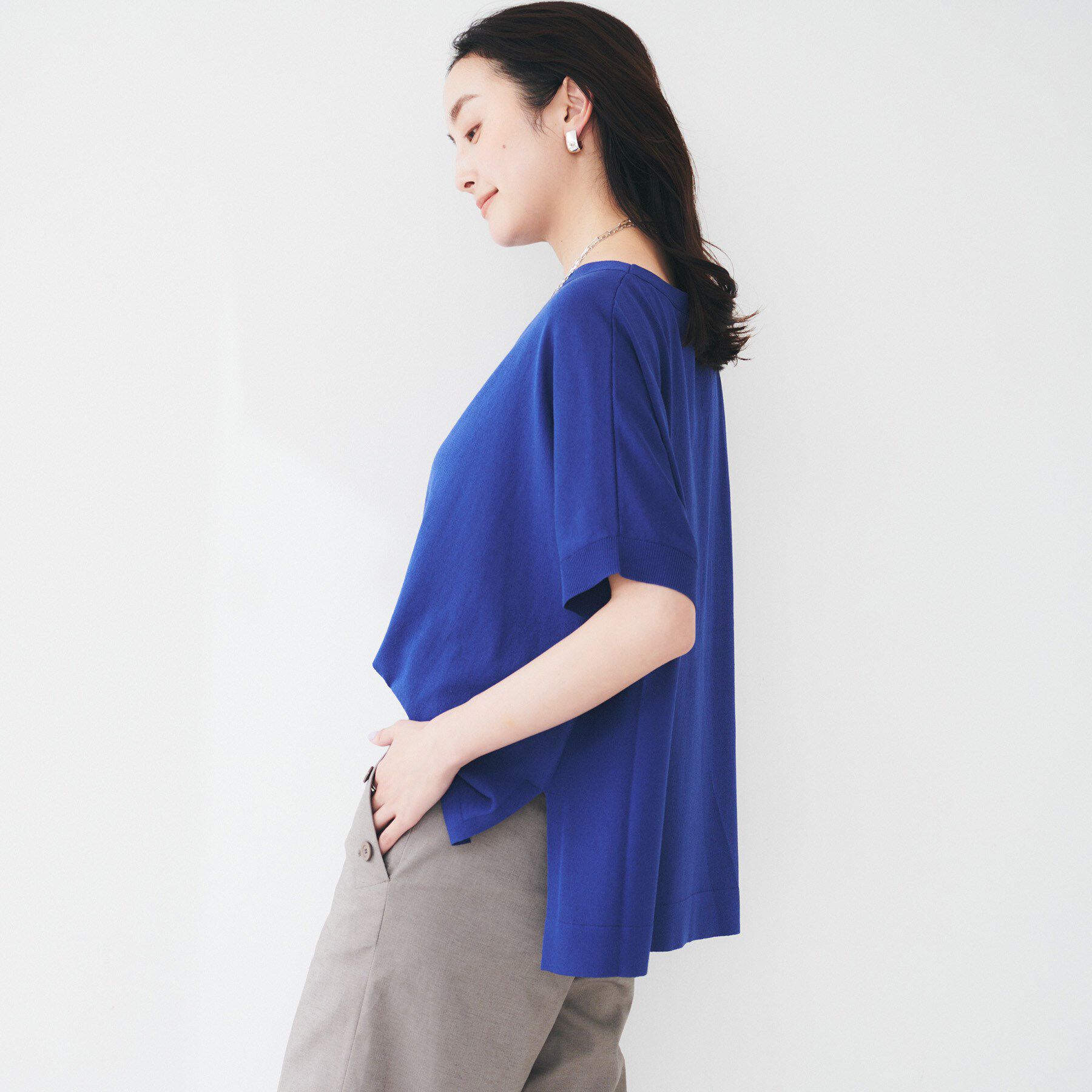 UNTITLED「【体型カバー/手洗い可】コットンリネン ワイドプルオーバーニット」|ニット・セーター|