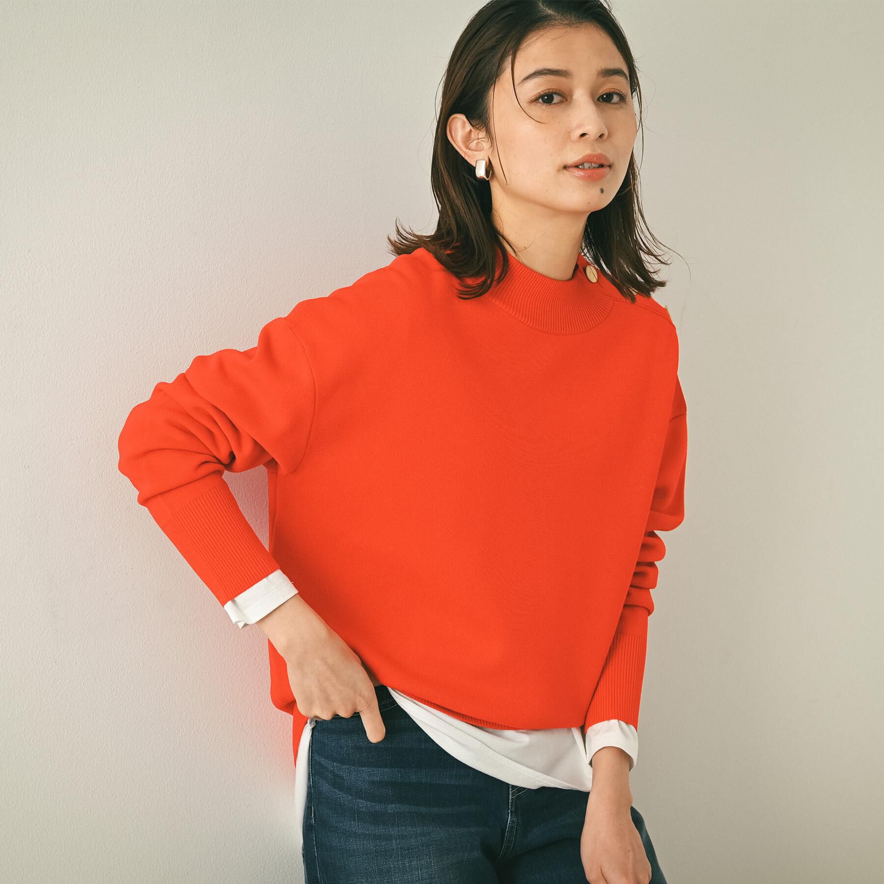 UNTITLED「【洗える/ゆったりコンパクト】ミラノリブプルオーバー」|ニット・セーター|レッド(062)