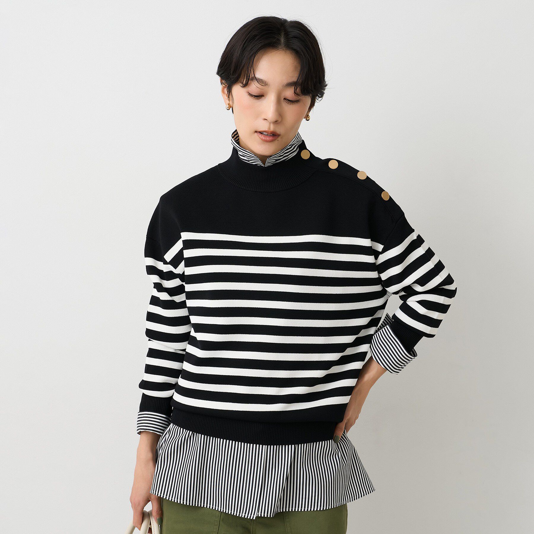 UNTITLED「【洗える/ゆったりコンパクト】ミラノリブプルオーバー」|ニット・セーター|ブラック(319)