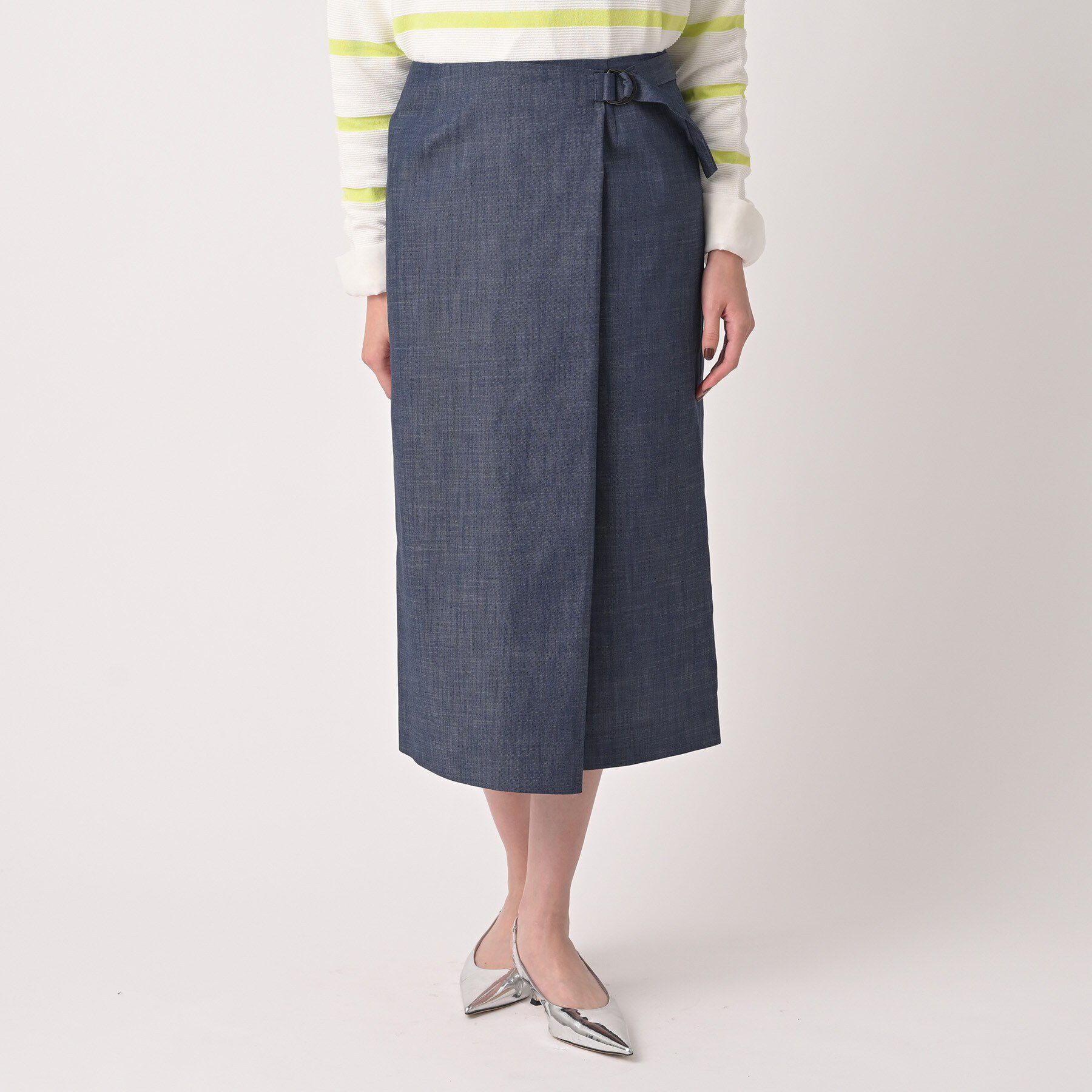 UNTITLED「【洗える/後ろウエストゴム】デニム調シャンブレーナロースカート」|スカート|