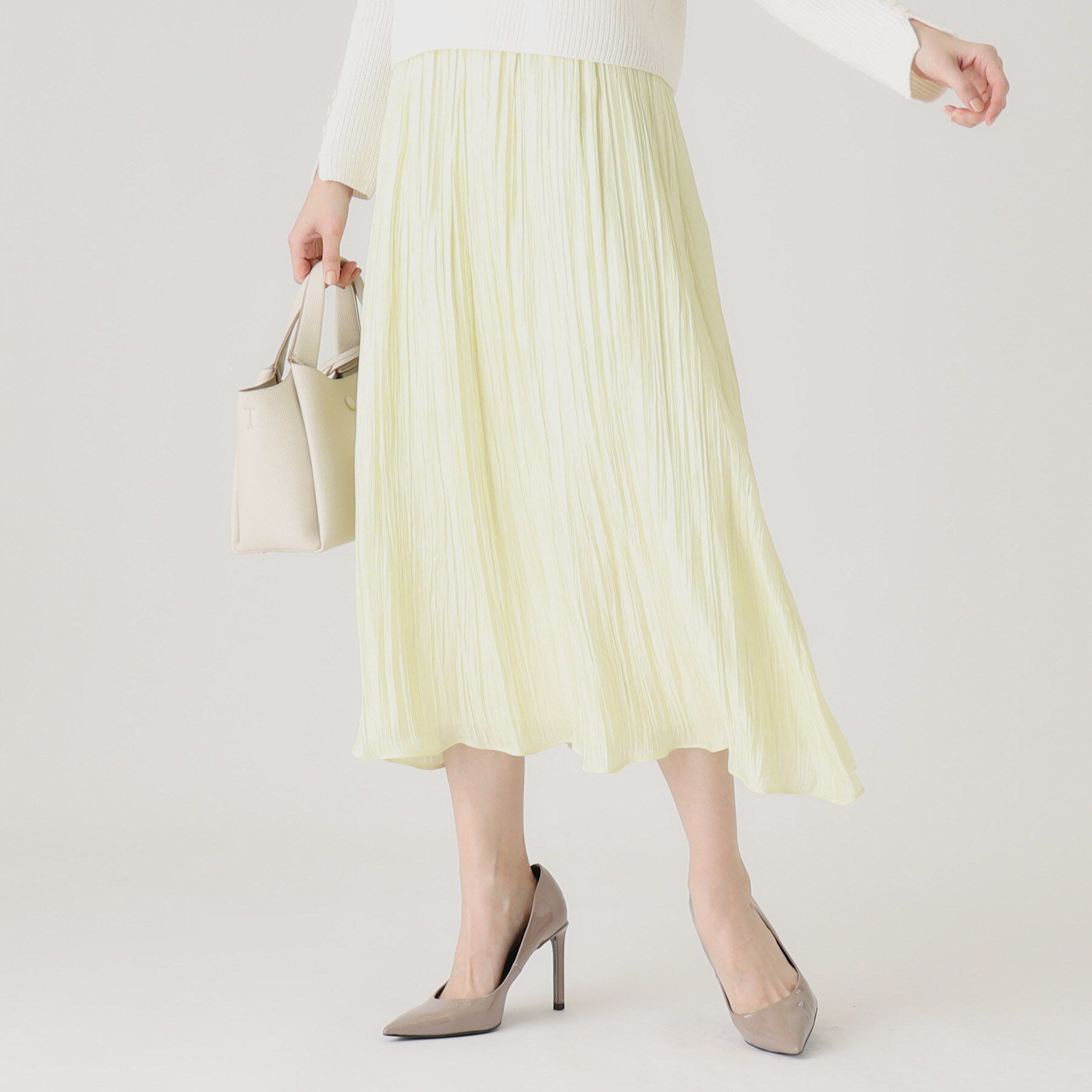 COUP DE CHANCE「【洗える／日本製／ウエストゴム】ランダムプリーツスカート」|スカート|ライトイエロー(03