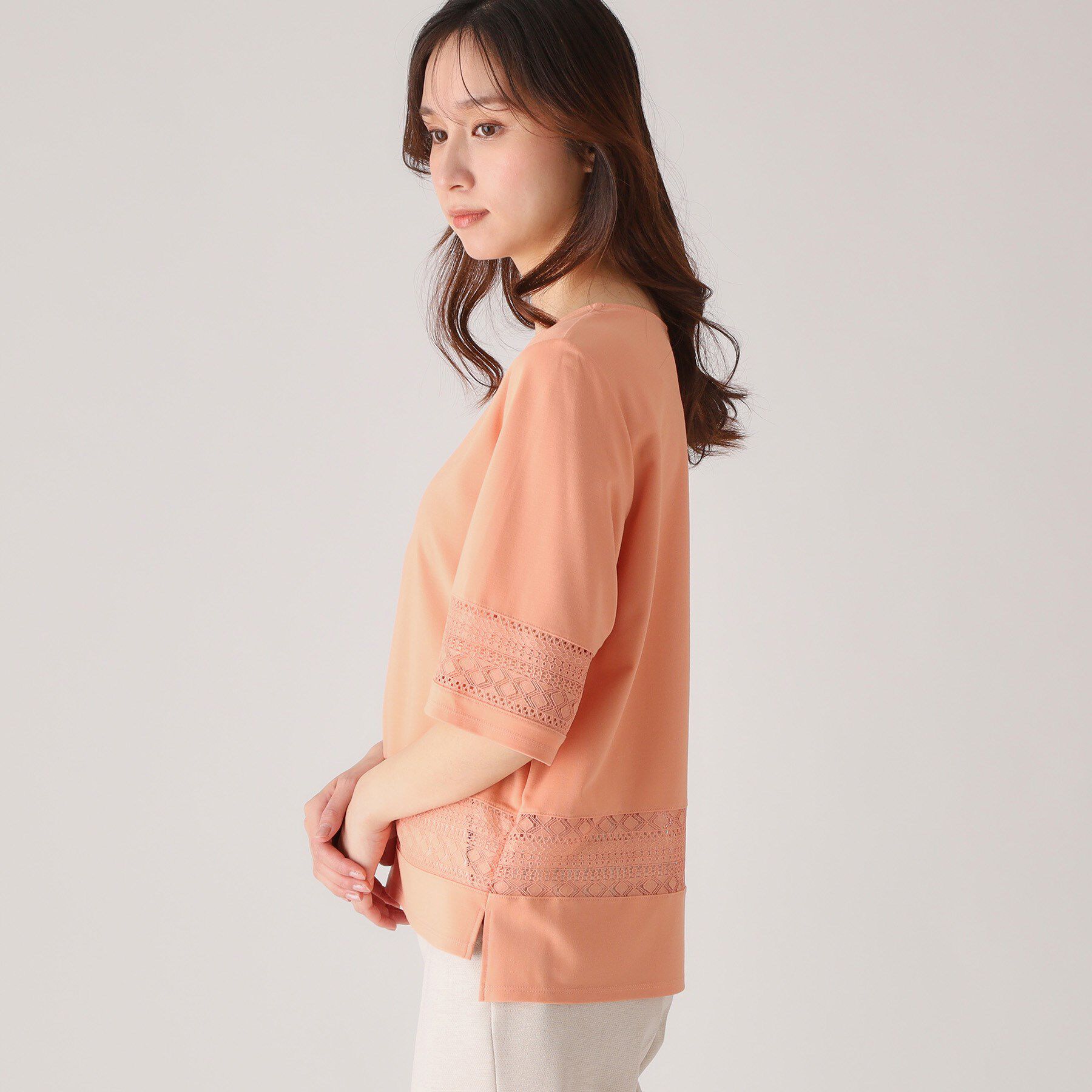 COUP DE CHANCE「【洗える／日本製】レース使いジャージトップス」|Tシャツ・カットソー|