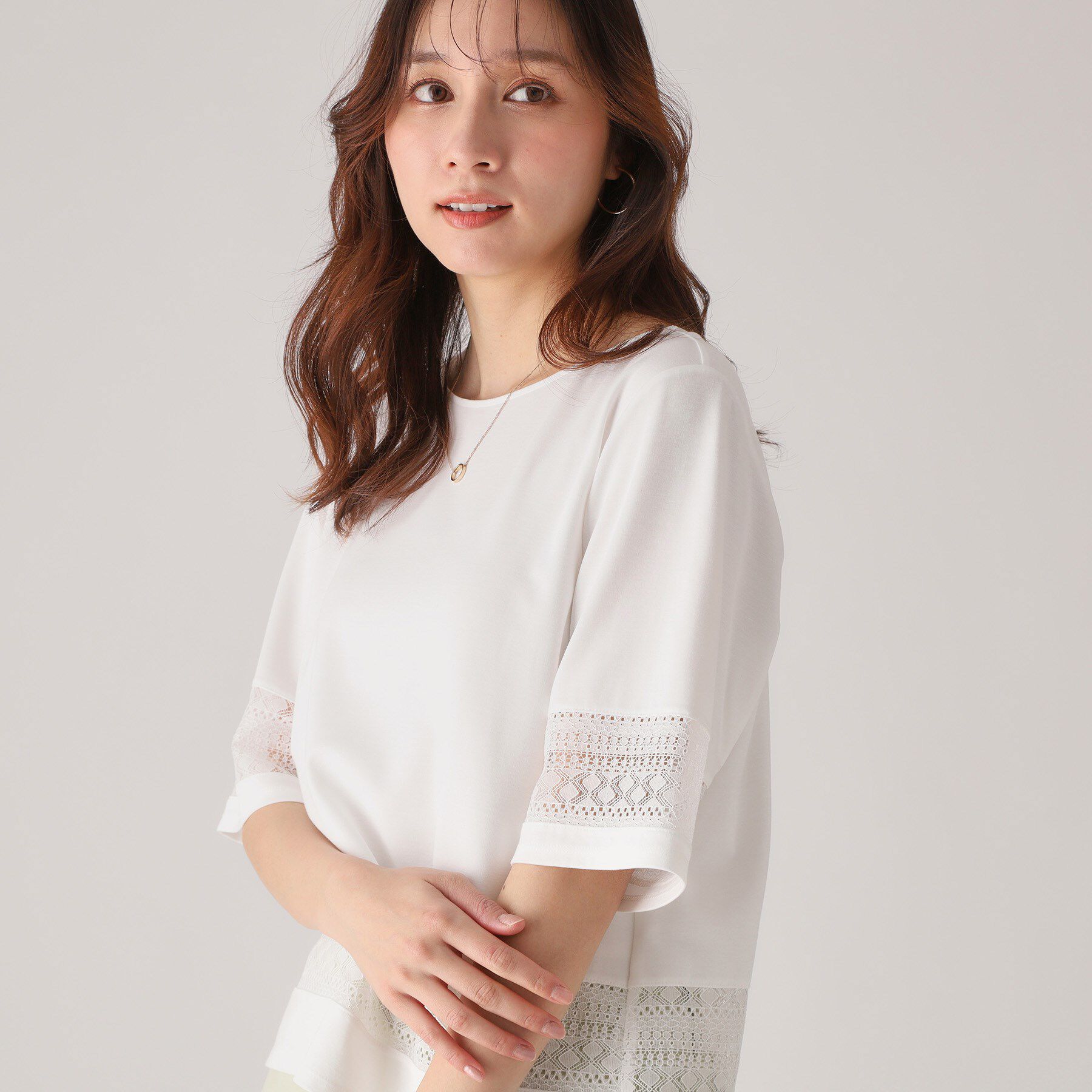 COUP DE CHANCE「【洗える／日本製】レース使いジャージトップス」|Tシャツ・カットソー|