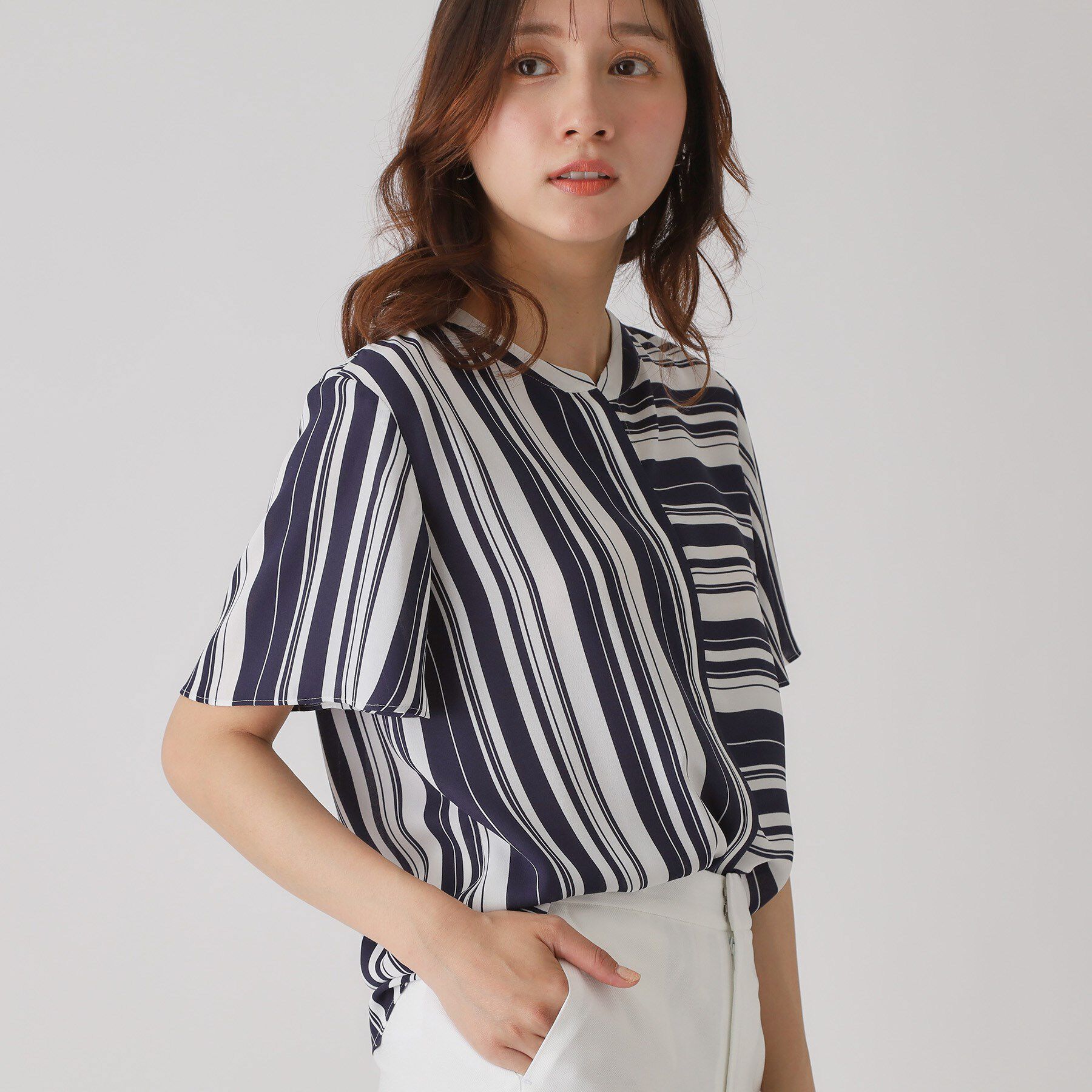 COUP DE CHANCE「【洗える／日本製】ストライプ&times;ボーダーブラウス」|シャツ・ブラウス|