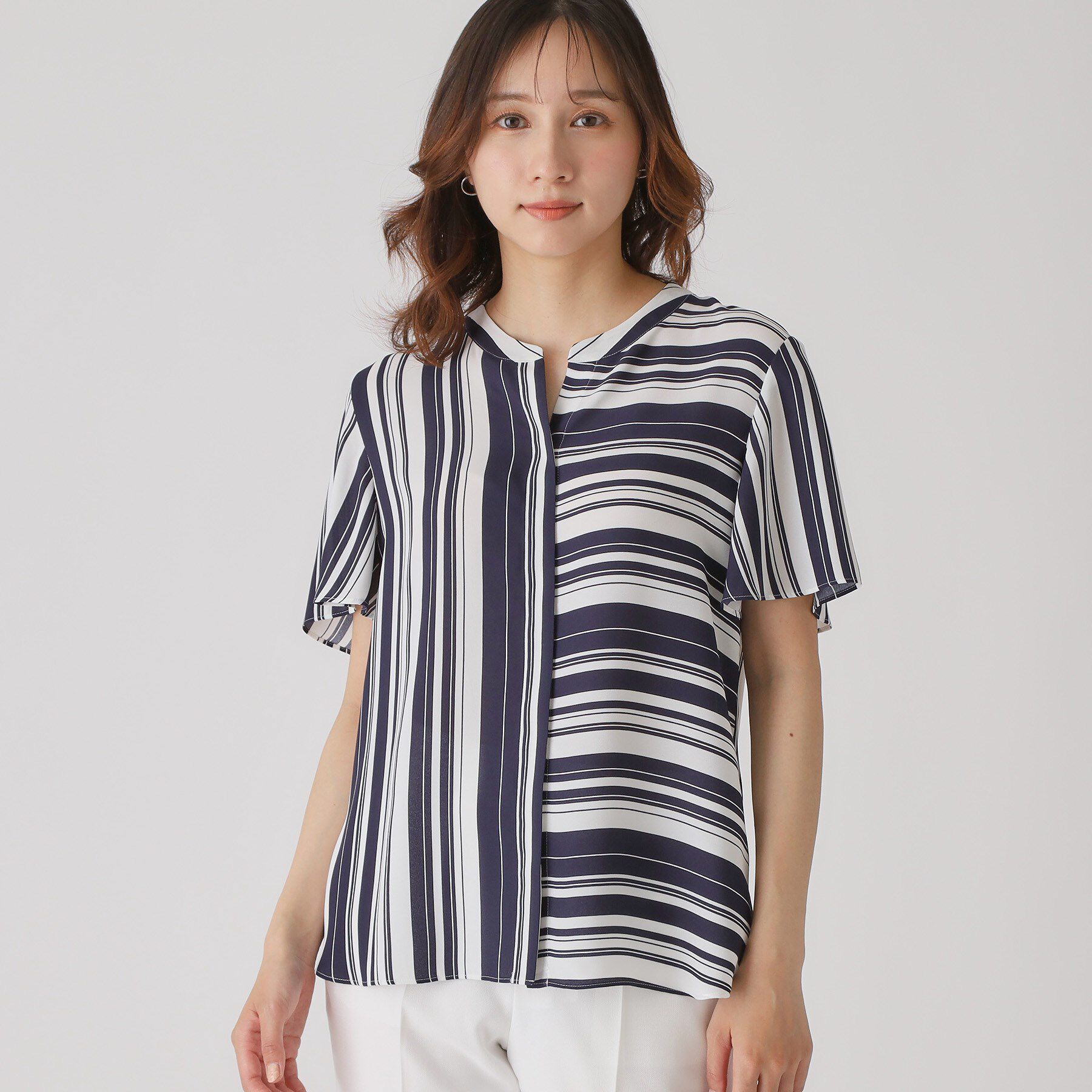 COUP DE CHANCE「【洗える／日本製】ストライプ&times;ボーダーブラウス」|シャツ・ブラウス|