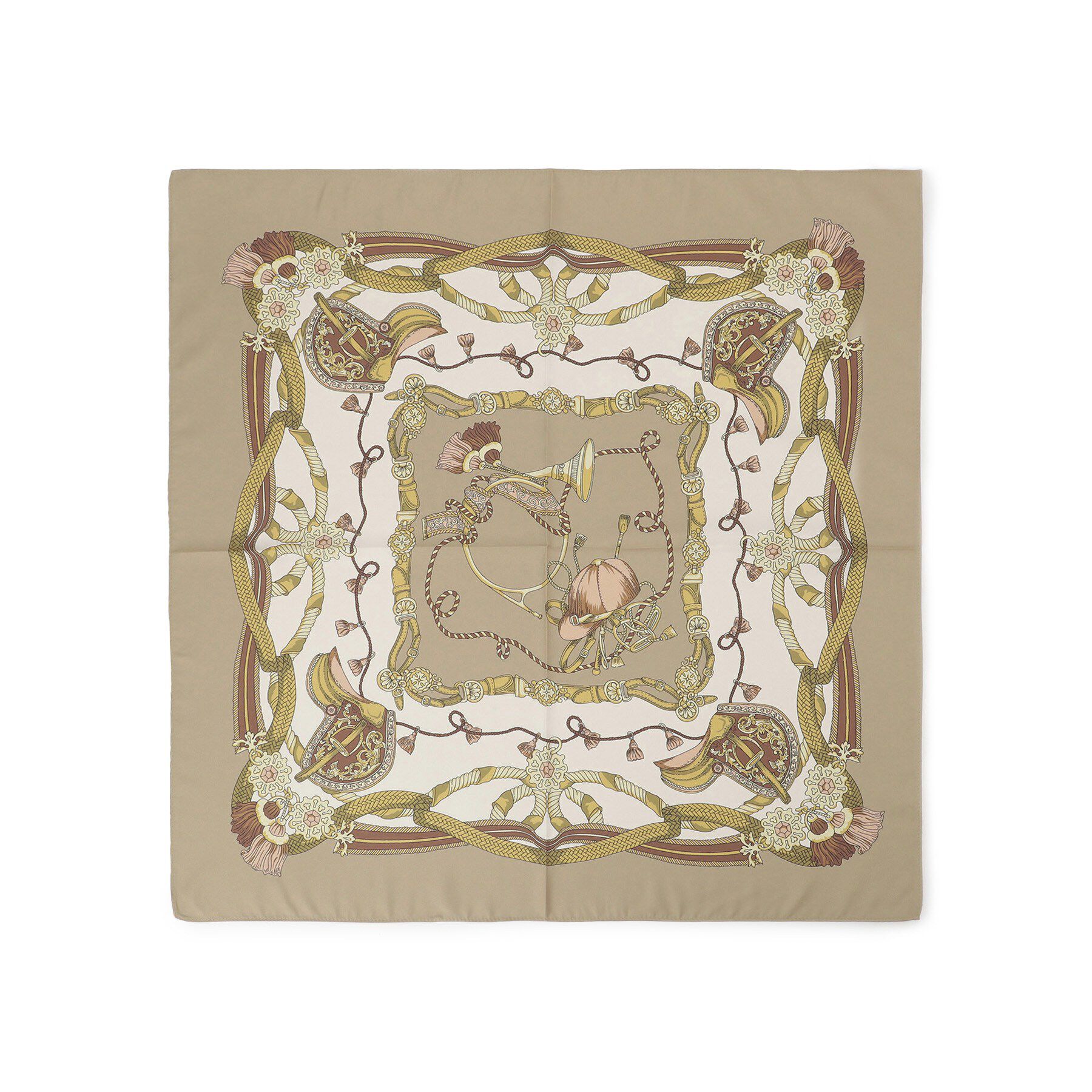 COUP DE CHANCE「【馬具柄】クラシカルなプリントスカーフ」|バンダナ・スカーフ|グレージュ(350)