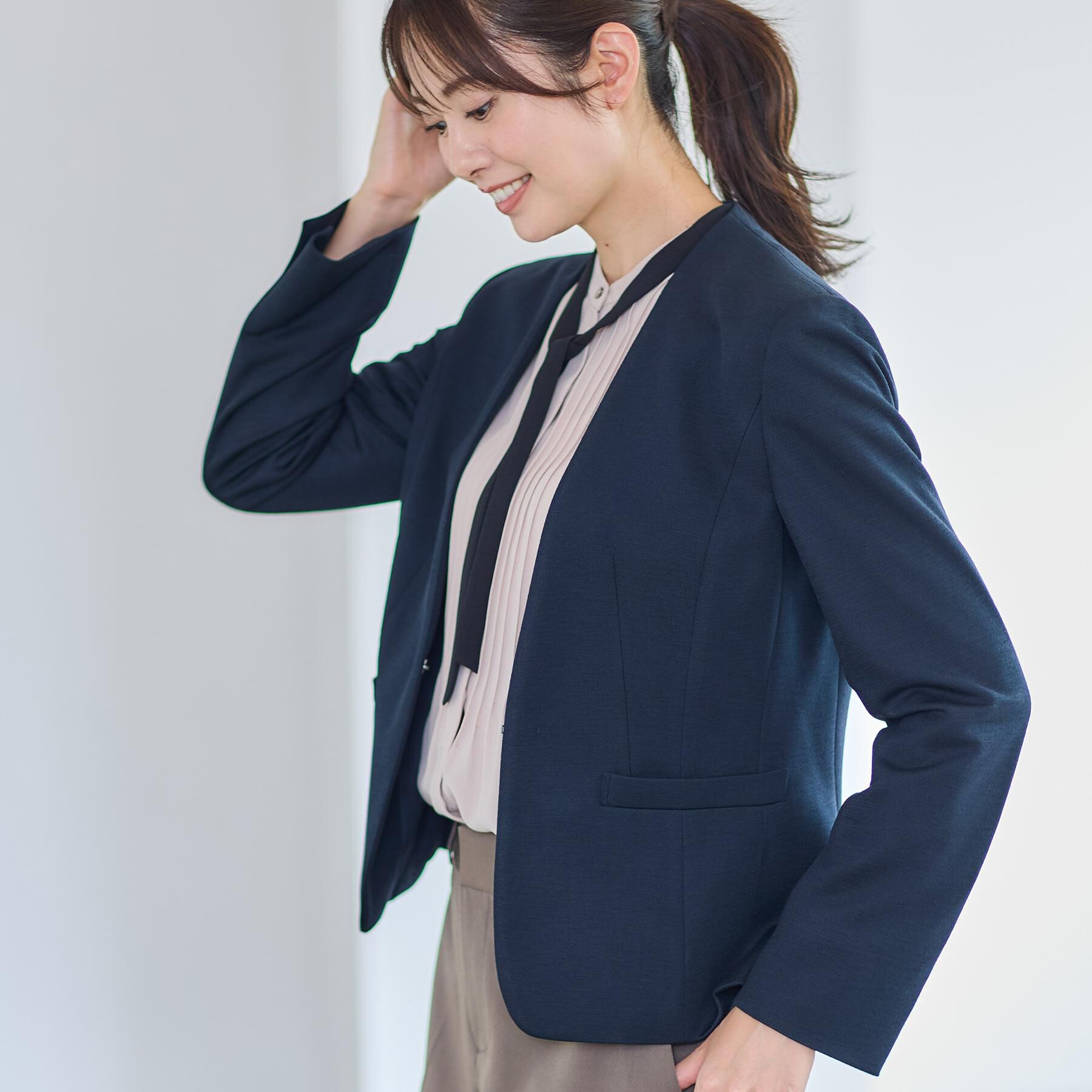 Reflect「【匠シリーズ／すっきり見え／セットアップ可】匠ジャケット／ノーカラー」|ノーカラージャケット|ネイビー(094)