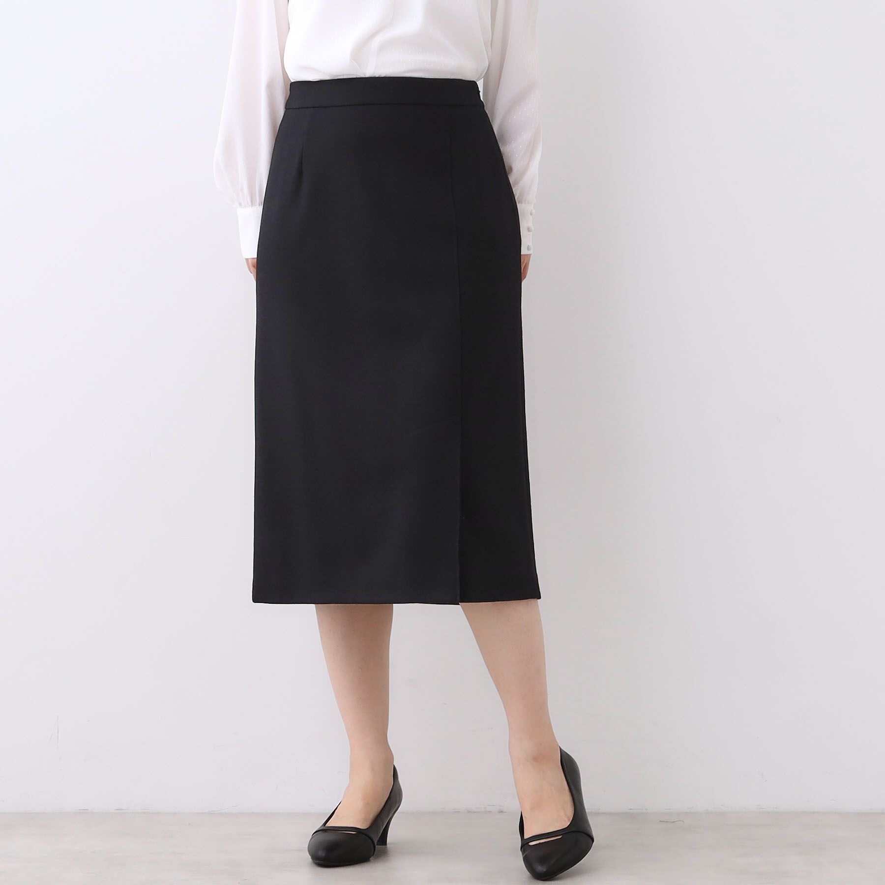 Reflect「【セットアップ可／すっきりシルエット／通勤におすすめ◎】キレイめジャージタイトスカート」|スカート|ブラック(019)