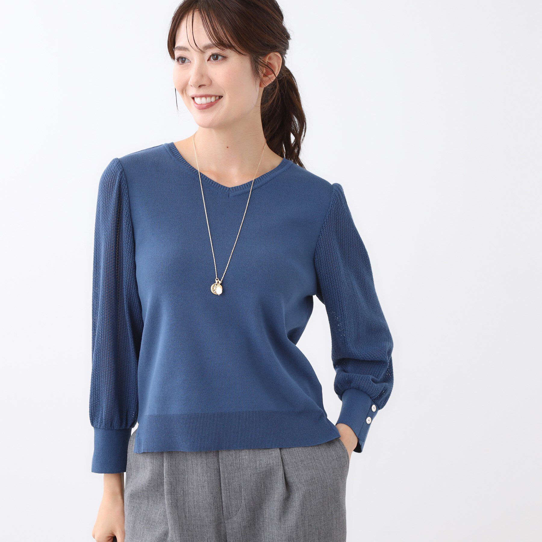 Reflect「【秋映え◎】Vネック&times;メッシュスリーブニット」|ニット・セーター|