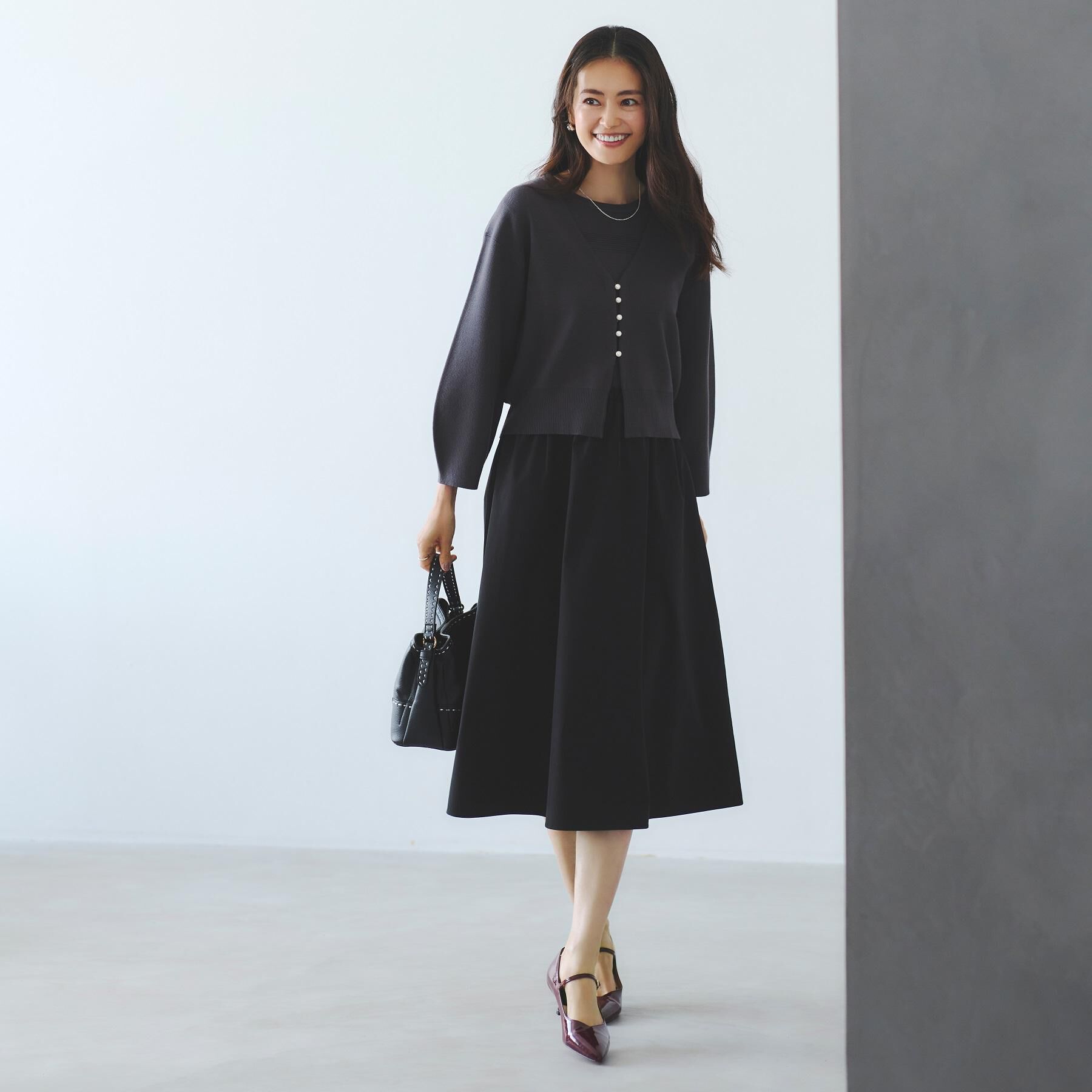 Reflect「【一枚で着映える◎／セットアップ可】ニット&times;タフタドッキングワンピース」|ワンピース|