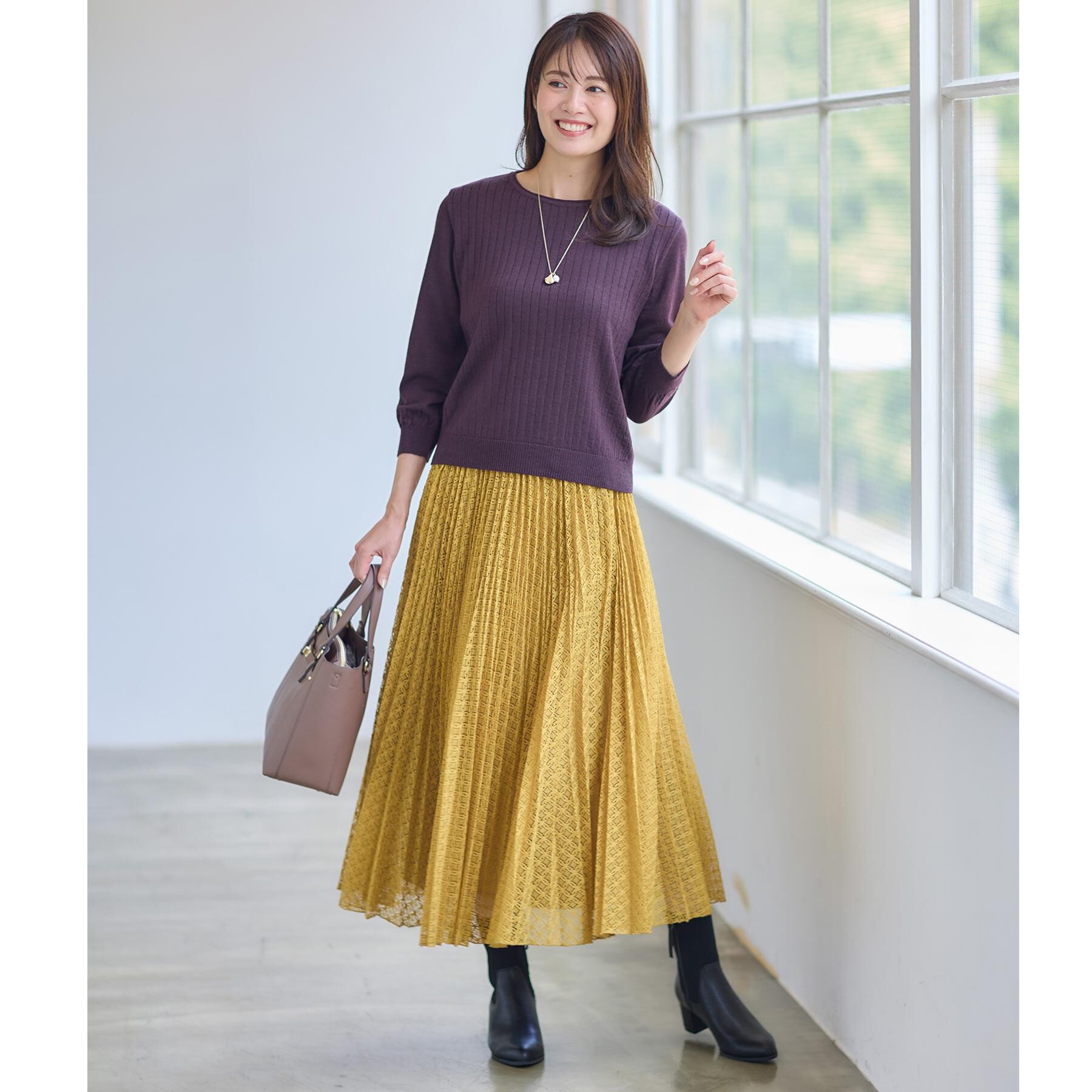 Reflect「【イージーケア】サークルダイヤ柄レースプリーツスカート」|スカート|