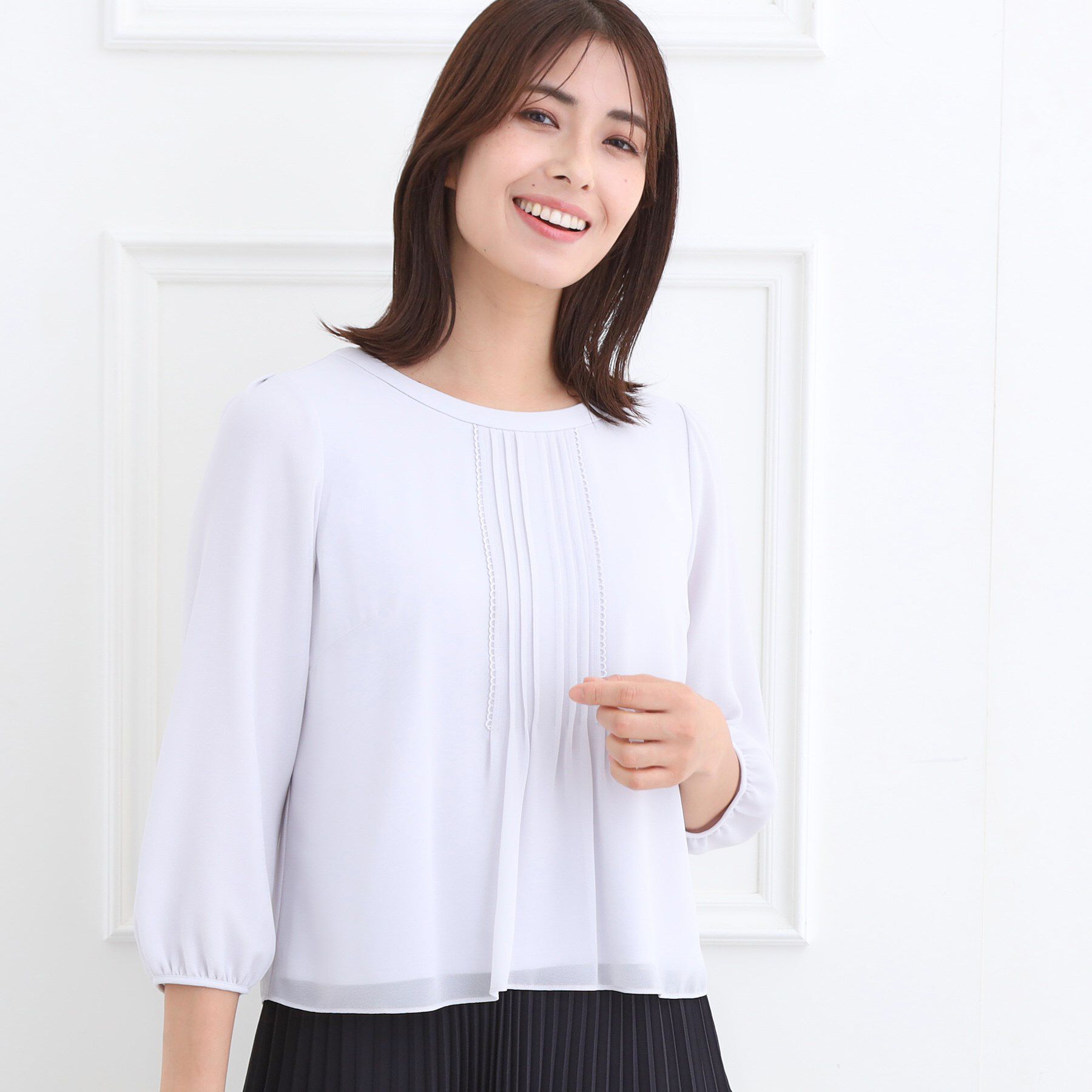 Reflect「【フォーマル／入卒／お仕事に◎】ピンタック&times;スカラレースブラウス」|シャツ・ブラウス|