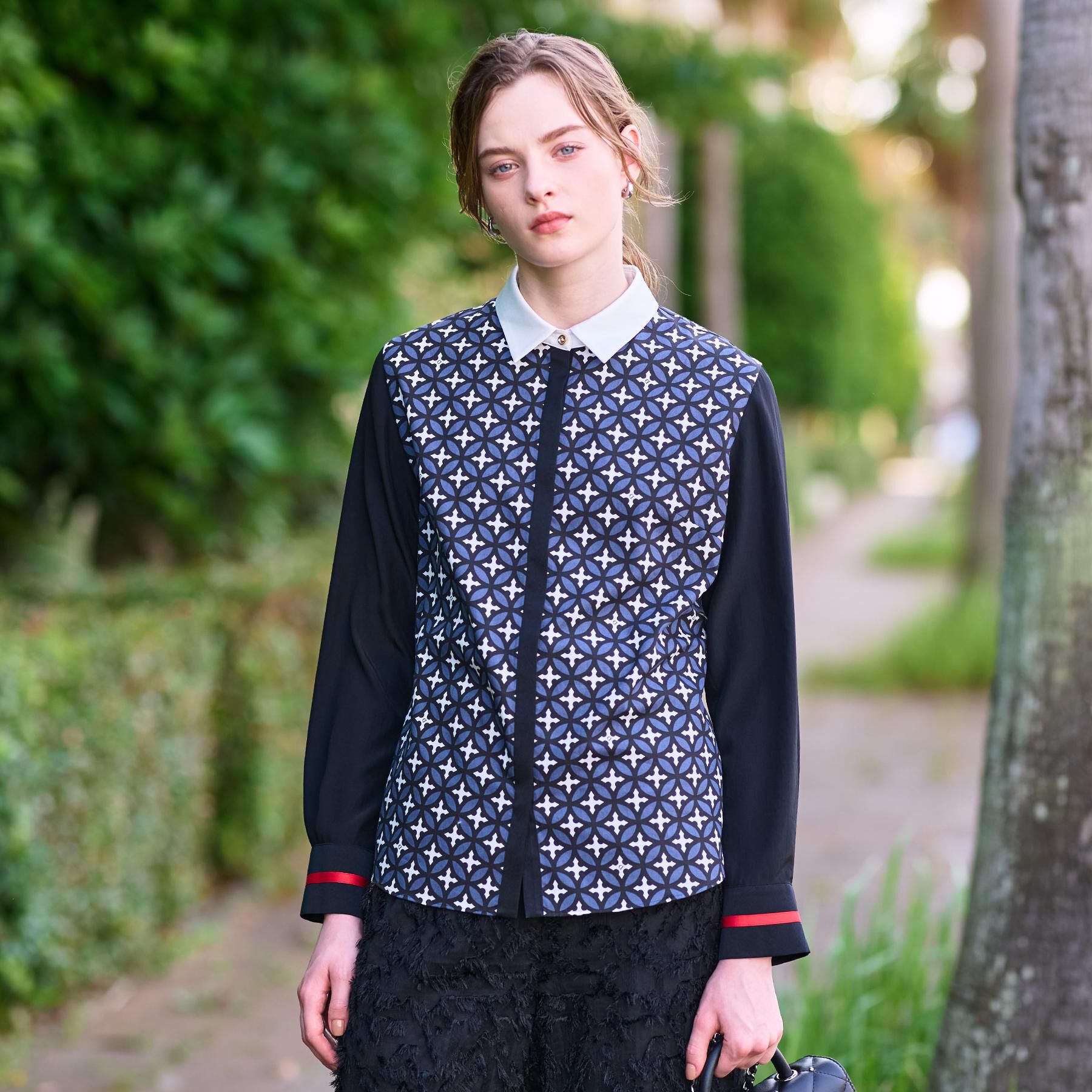 DRESSTERIOR「【美人百花/モデル美香着用】オーバーラップサークルコンビシャツ」|シャツ・ブラウス|