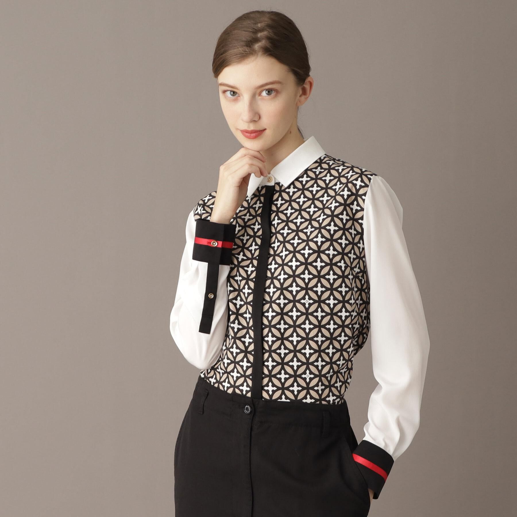 DRESSTERIOR「【美人百花/モデル美香着用】オーバーラップサークルコンビシャツ」|シャツ・ブラウス|